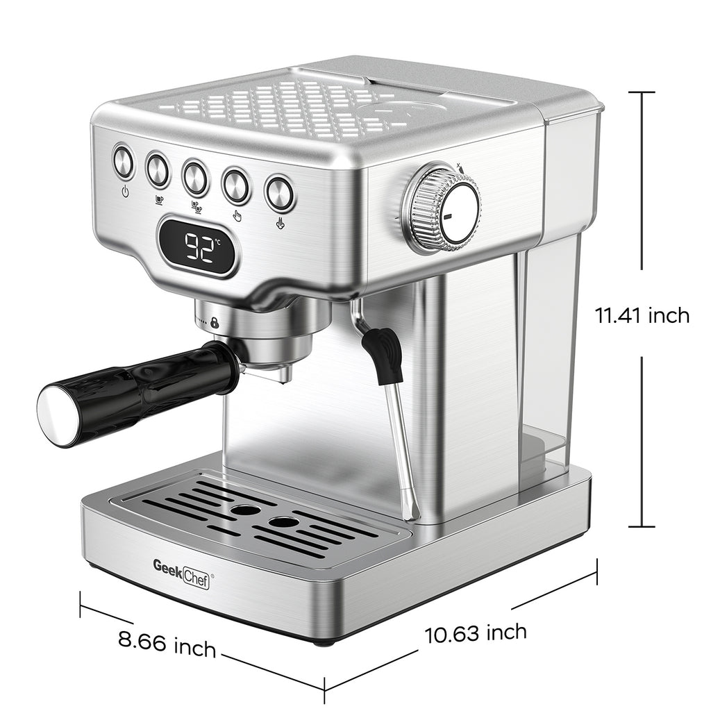 Geek Chef Espresso Machine, 20 Bar Espresso Machine With Milk Frother For Latte, Cappuccino, Macchiato, For Home Espresso Maker, 1.8L Water Tank, Stainless Steel, Ban On Amazon