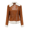 Fleece Leather Jacket Female European Code Warm Long Sleeves Turn-down Collar Coat