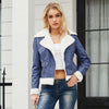 Fleece Leather Jacket Female European Code Warm Long Sleeves Turn-down Collar Coat