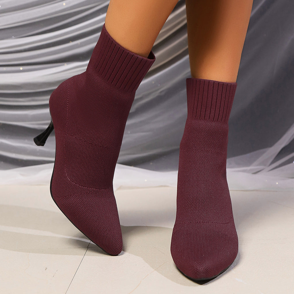 New Korean Style Fashion Pointed High Heel Knitted Stretch Thin Boots Women