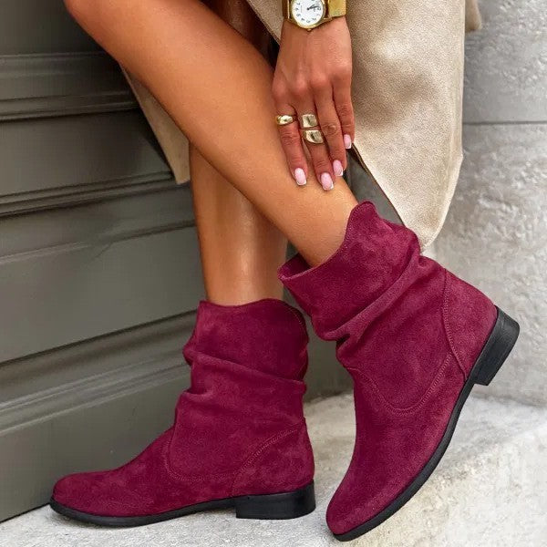 Lady Sexy Pile Style Ankle Boots Round Toe Low Heel