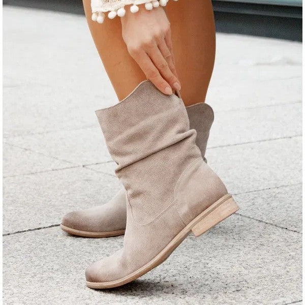 Lady Sexy Pile Style Ankle Boots Round Toe Low Heel