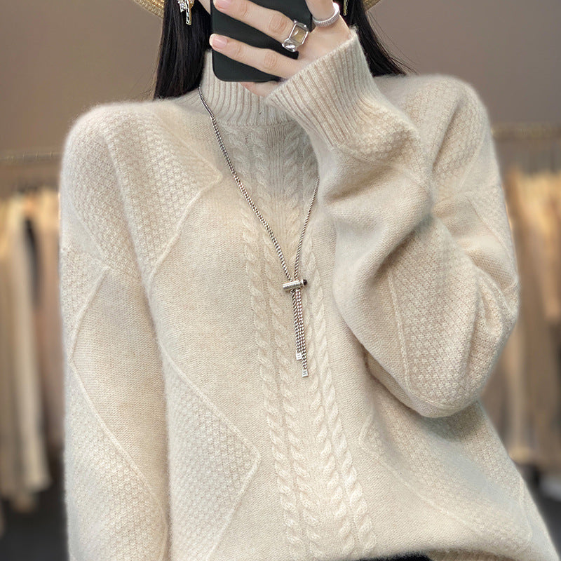 Autumn And Winter New Thickened Half-high Collar Knitted Soft Glutinous Loose Pullover Women