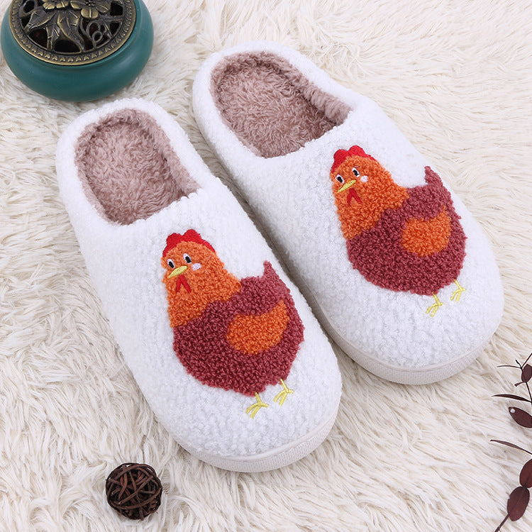 Chicken Printed Plush Slippers Soft Bottom Warm Keeping Home Cotton