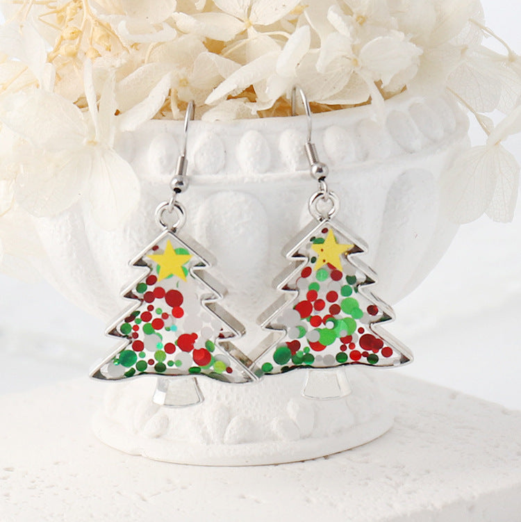 Creative Handmade Christmas Tree Shape Dried Flower Earrings