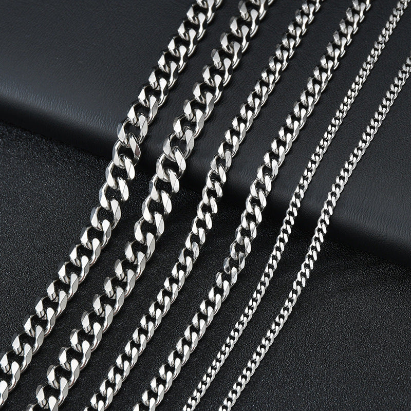 Stainless Steel Necklace Six-sided Grinding Cuban Link Chain Personality Simple Sweater Chain