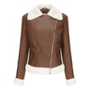 Fleece Leather Jacket Female European Code Warm Long Sleeves Turn-down Collar Coat