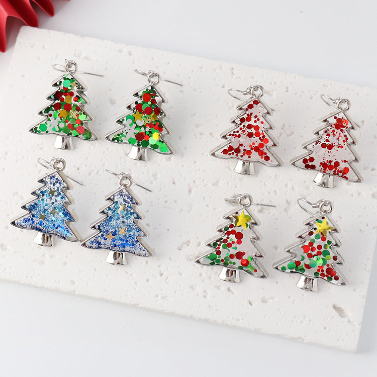 Creative Handmade Christmas Tree Shape Dried Flower Earrings