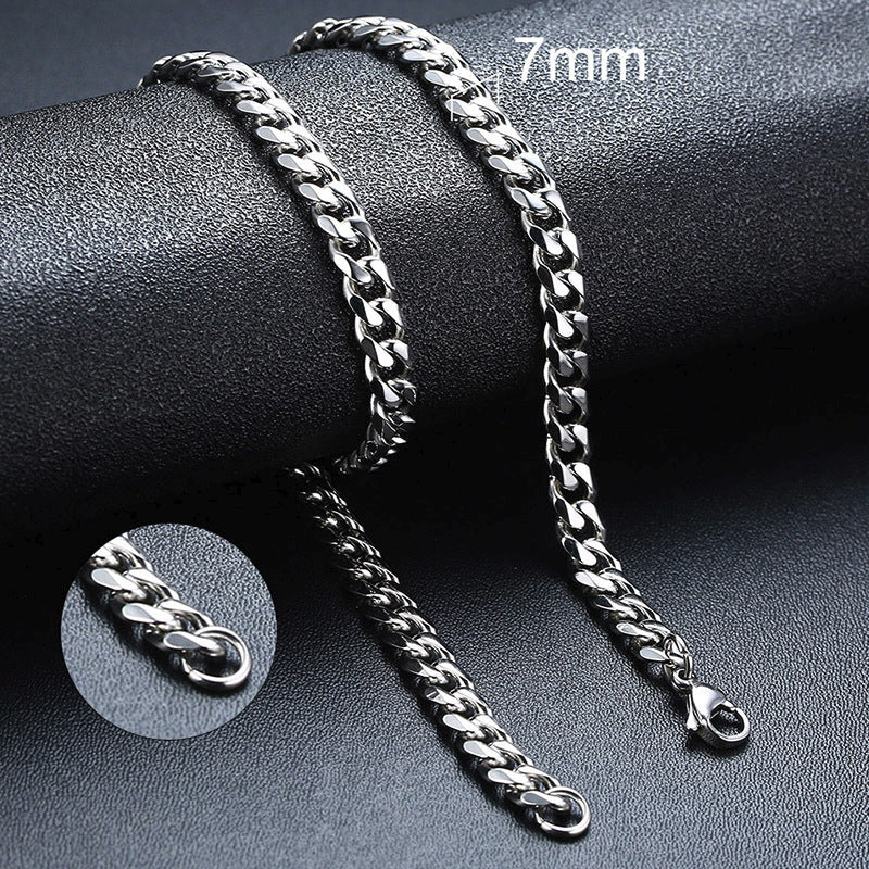 Stainless Steel Necklace Six-sided Grinding Cuban Link Chain Personality Simple Sweater Chain