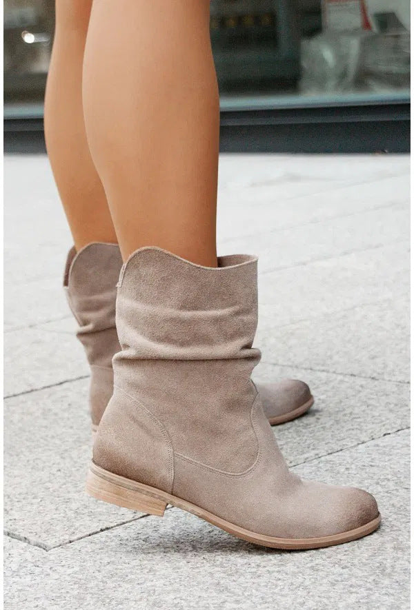 Lady Sexy Pile Style Ankle Boots Round Toe Low Heel