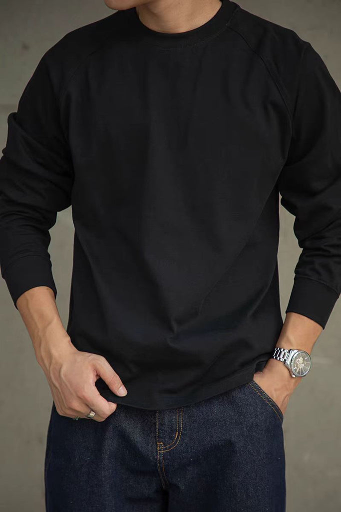 Vintage Cotton Raglan Long Sleeve Neckline Inner Bottoming Shirt Autumn Men