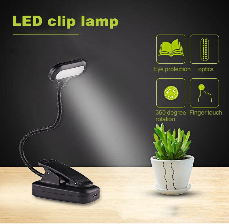 Mini LED Book Night Light Table Lamp Eye Protection Adjustable Clip-On Desk Lamp Battery Powered Flexible Study Bedroom Reading