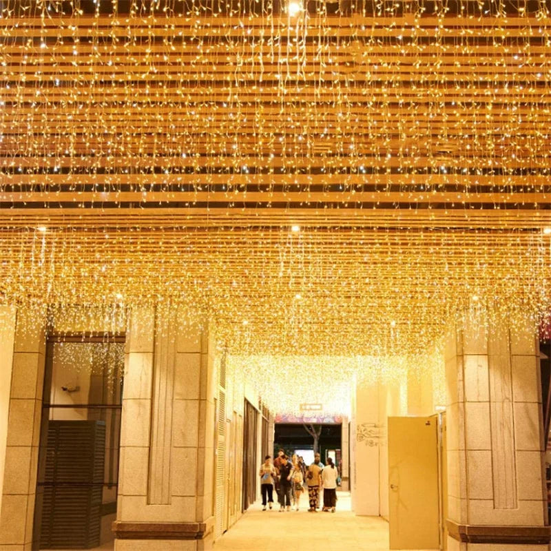 5m-40m Outdoor LED String Lights Christmas Garland LED Icicle Curtain Light Droop 0.6m Garden Street Wedding Decorative lighting