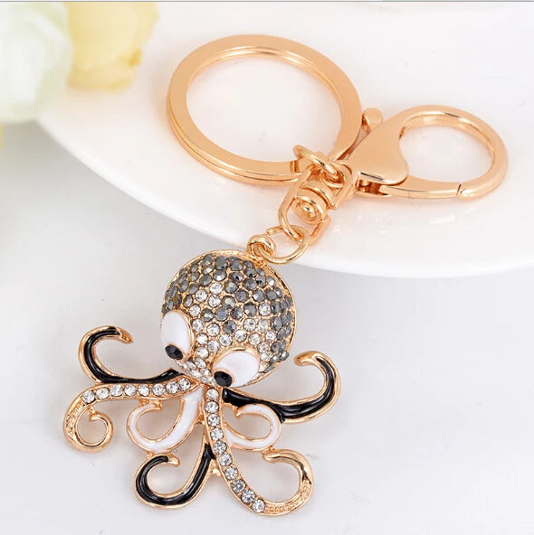 EASYA Fashion Rhinestone Cute Colorful Fish Key Ring Chain 2 Colors Pink Blue Car Keychain for Women Bags Charm CHY-2415