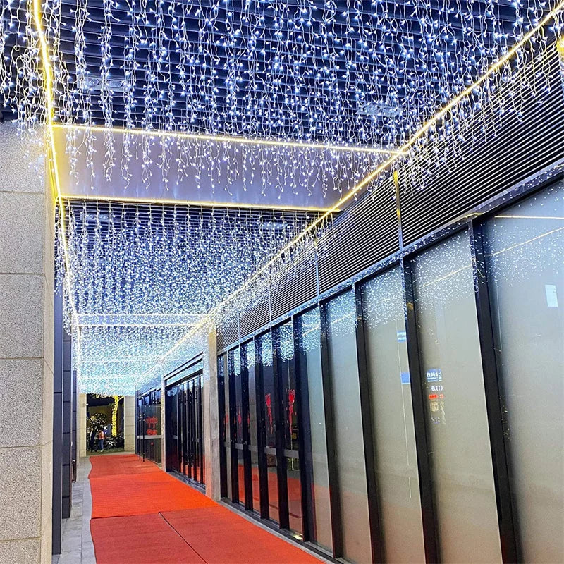 5m-40m Outdoor LED String Lights Christmas Garland LED Icicle Curtain Light Droop 0.6m Garden Street Wedding Decorative lighting