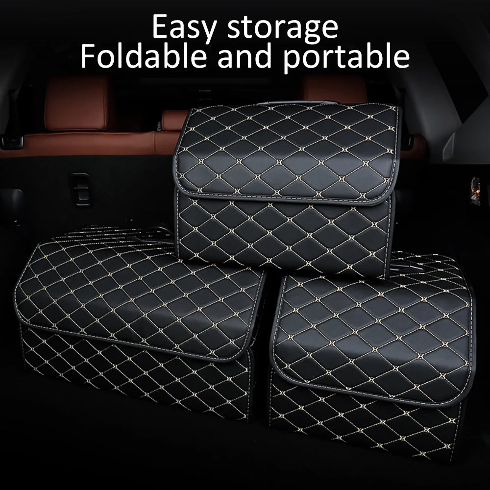 Car Trunk Organizer Box Collapsible Car Trunk Storage Organizer Large Capacity Auto Multiuse Tools Storage Bag Tidying Leather