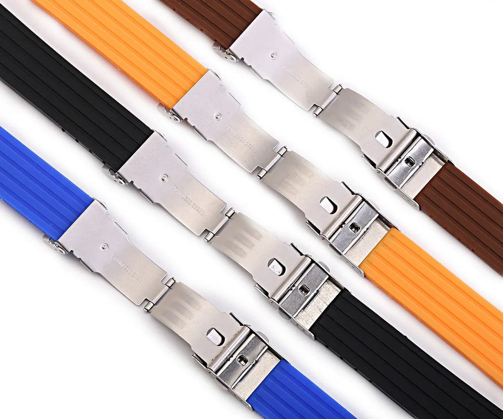 Silicone Watch Strap Replacement Rubber 18/20/22/24 mm Watch Band Stripe Pattern Bracelet Folding Stainless Steel Buckle Tool