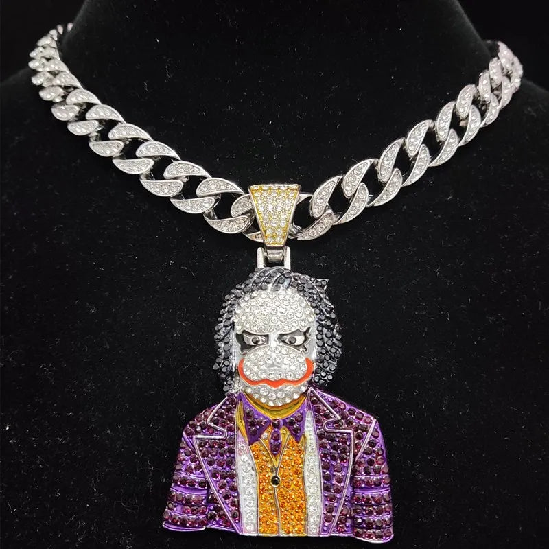 Men Women Hip Hop Iced Out Bling Bling Clown Pendant Necklace with 11mm Miami Cuban Chain HipHop Necklaces Fashion Charm Jewelry