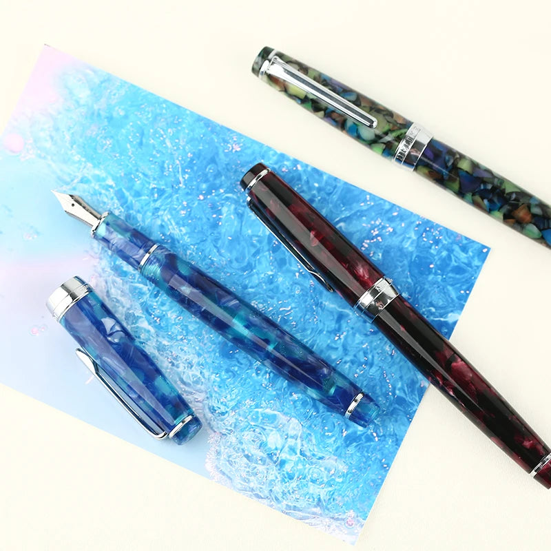 Fountain Pen ink Full Metal Clip Pens majohn New Moon Resin Fountain Pen Iridium Extra Fine Nib School Office Supplies