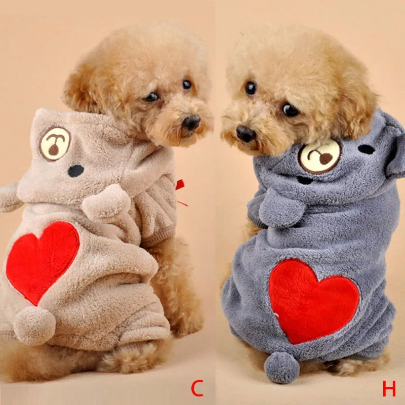 Winter Warm Dog Jumpsuits Plush  Love Bear Christams Party Costume Rompers Pajamas Soft Flannel Small Pet Dogs Clothes