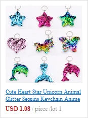 Cute Heart Star Unicorn Animal Glitter  Sequins Keychain Anime  Key Chain Gifts for Women Car Bag Accessories Keys Ring Jewelry