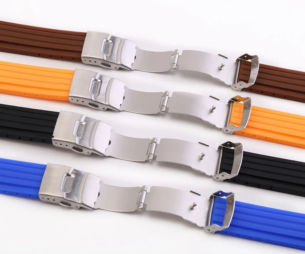 Silicone Watch Strap Replacement Rubber 18/20/22/24 mm Watch Band Stripe Pattern Bracelet Folding Stainless Steel Buckle Tool