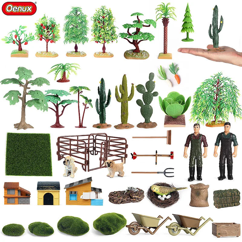 Oenux Home Decoration Simulation Farm Scene Series Animals Model Cactus Palm Trees Shove Action Figures Miniature Cute Kid Toy