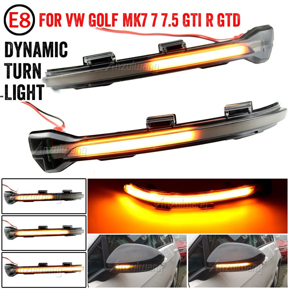 2PCS For VW Golf MK7 7.5 7 GTI R GTD Dynamic Blinker LED Turn Signal For Volkswagen Rline Sportsvan Touran Side Mirror Light