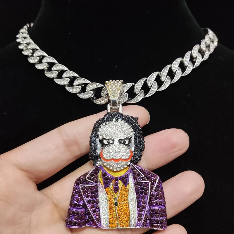 Men Women Hip Hop Iced Out Bling Bling Clown Pendant Necklace with 11mm Miami Cuban Chain HipHop Necklaces Fashion Charm Jewelry