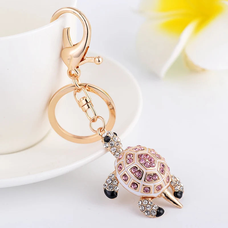 EASYA Fashion Rhinestone Cute Colorful Fish Key Ring Chain 2 Colors Pink Blue Car Keychain for Women Bags Charm CHY-2415