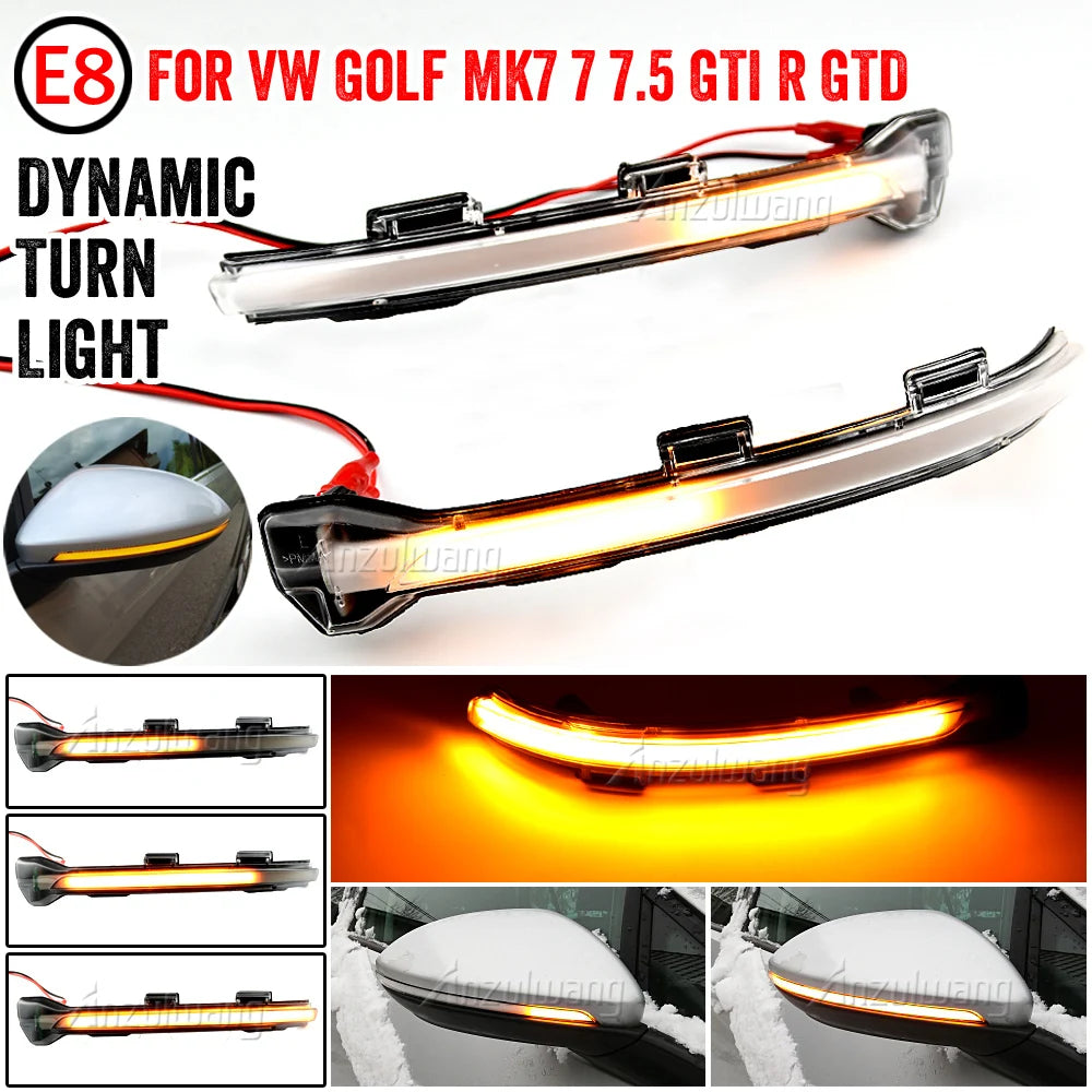 2PCS For VW Golf MK7 7.5 7 GTI R GTD Dynamic Blinker LED Turn Signal For Volkswagen Rline Sportsvan Touran Side Mirror Light