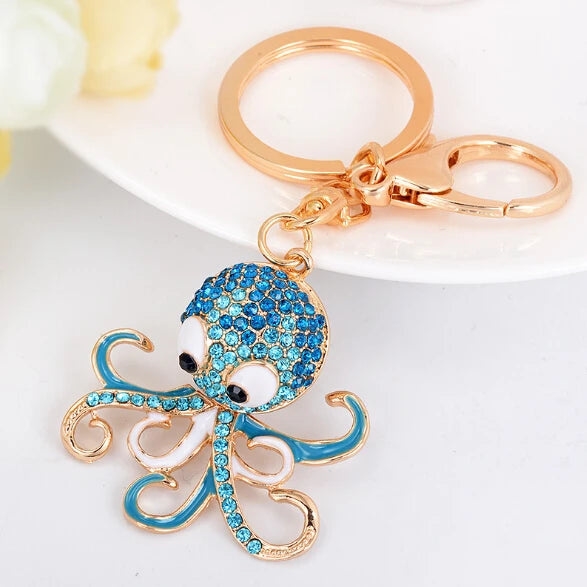 EASYA Fashion Rhinestone Cute Colorful Fish Key Ring Chain 2 Colors Pink Blue Car Keychain for Women Bags Charm CHY-2415