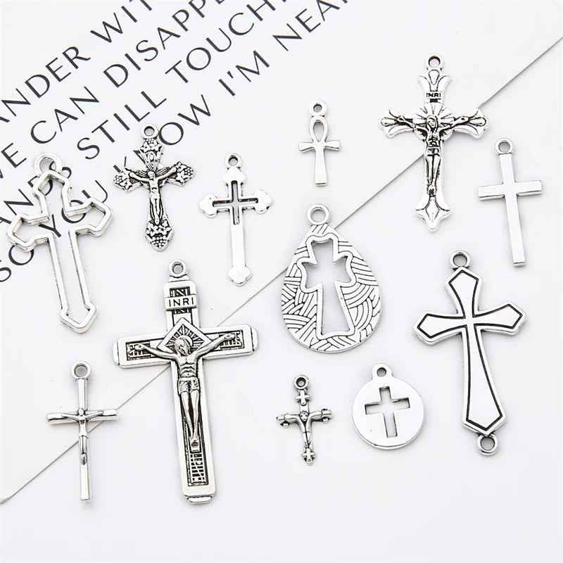 10-40Pcs 14-49mm Antique Silver Cross Alloy Charms Pendants for Necklace Bracelet Earring DIY Jewelry Rosary Making Findings