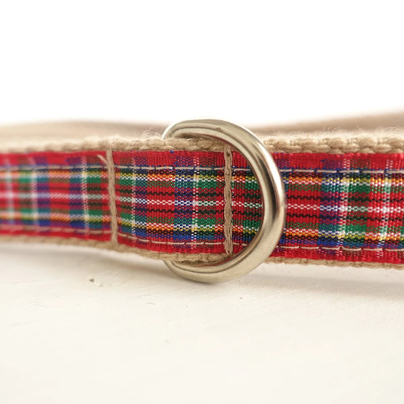 Personalized Pet Collar Scottish Plaid Custom Puppy Cat Name ID Tag Adjustable Collars Lead Leash  Free Engraving Dog Collars