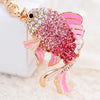 EASYA Fashion Rhinestone Cute Colorful Fish Key Ring Chain 2 Colors Pink Blue Car Keychain for Women Bags Charm CHY-2415