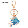 EASYA Fashion Rhinestone Cute Colorful Fish Key Ring Chain 2 Colors Pink Blue Car Keychain for Women Bags Charm CHY-2415