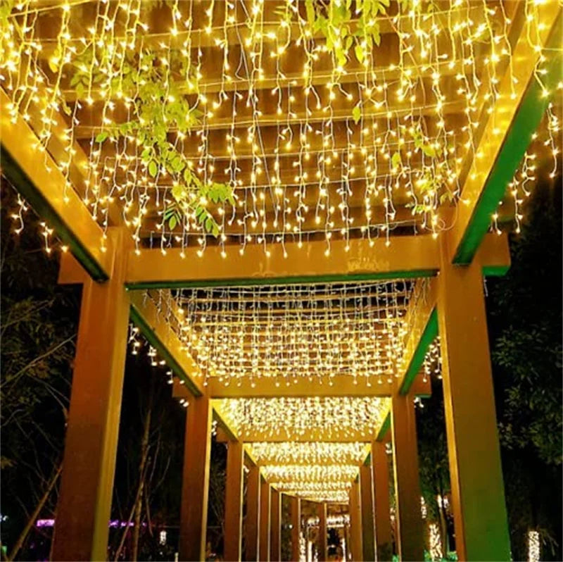 5m-40m Outdoor LED String Lights Christmas Garland LED Icicle Curtain Light Droop 0.6m Garden Street Wedding Decorative lighting