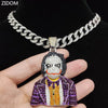 Men Women Hip Hop Iced Out Bling Bling Clown Pendant Necklace with 11mm Miami Cuban Chain HipHop Necklaces Fashion Charm Jewelry