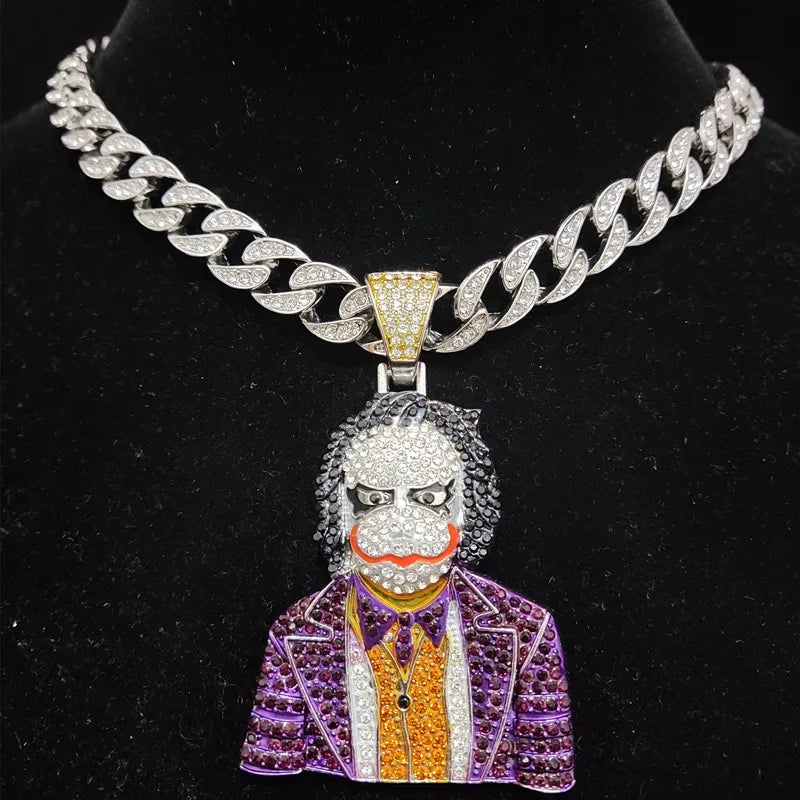 Men Women Hip Hop Iced Out Bling Bling Clown Pendant Necklace with 11mm Miami Cuban Chain HipHop Necklaces Fashion Charm Jewelry