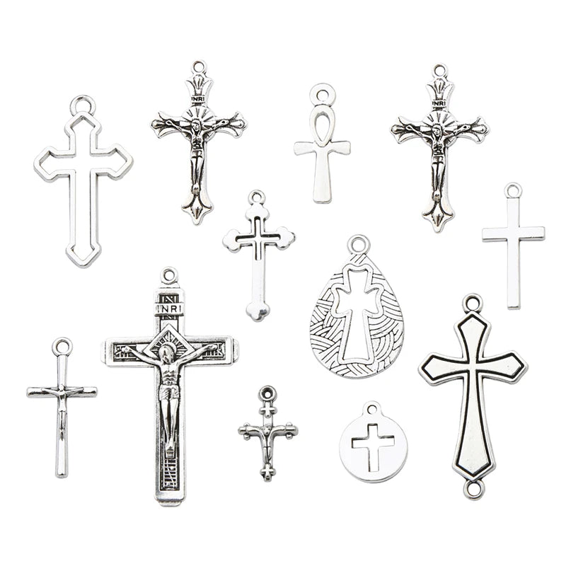 10-40Pcs 14-49mm Antique Silver Cross Alloy Charms Pendants for Necklace Bracelet Earring DIY Jewelry Rosary Making Findings