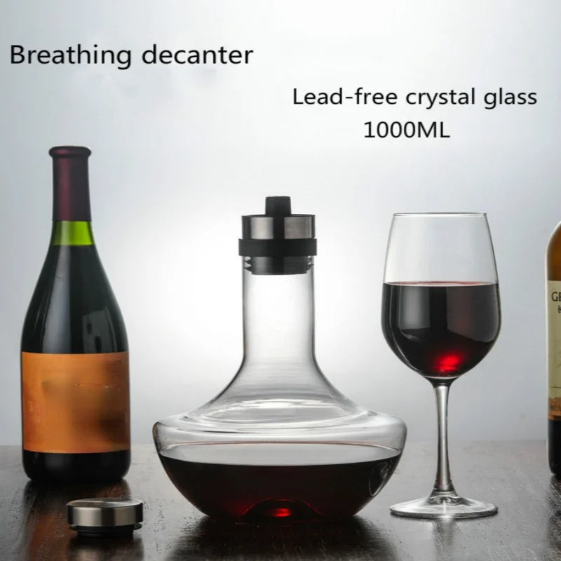 1000ML Big Decanter Handmade Crystal Red Wine Brandy Champagne Glasses Decanter Bottle Jug Pourer Aerator For Family Bar