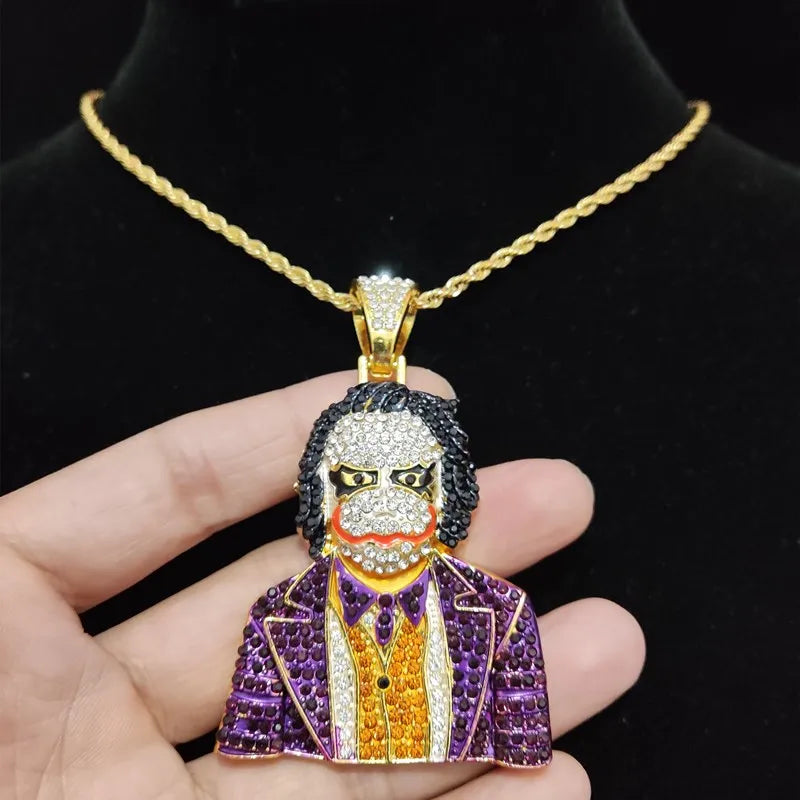 Men Women Hip Hop Iced Out Bling Bling Clown Pendant Necklace with 11mm Miami Cuban Chain HipHop Necklaces Fashion Charm Jewelry