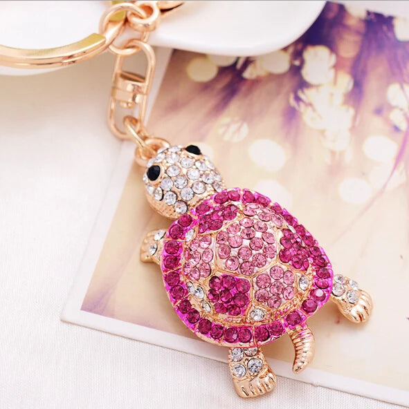 EASYA Fashion Rhinestone Cute Colorful Fish Key Ring Chain 2 Colors Pink Blue Car Keychain for Women Bags Charm CHY-2415