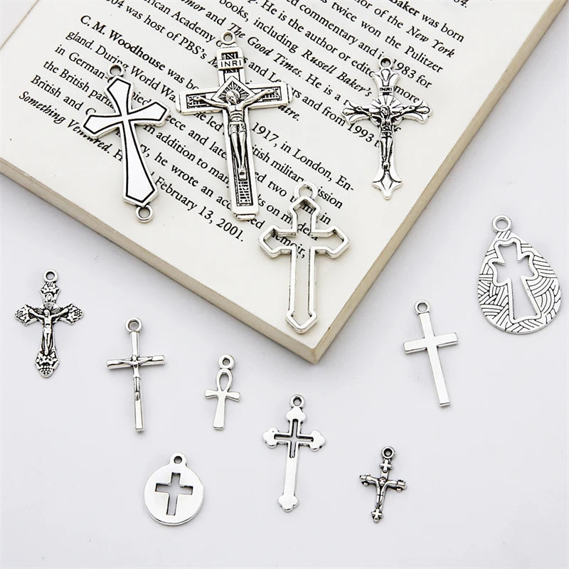 10-40Pcs 14-49mm Antique Silver Cross Alloy Charms Pendants for Necklace Bracelet Earring DIY Jewelry Rosary Making Findings