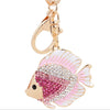 EASYA Fashion Rhinestone Cute Colorful Fish Key Ring Chain 2 Colors Pink Blue Car Keychain for Women Bags Charm CHY-2415