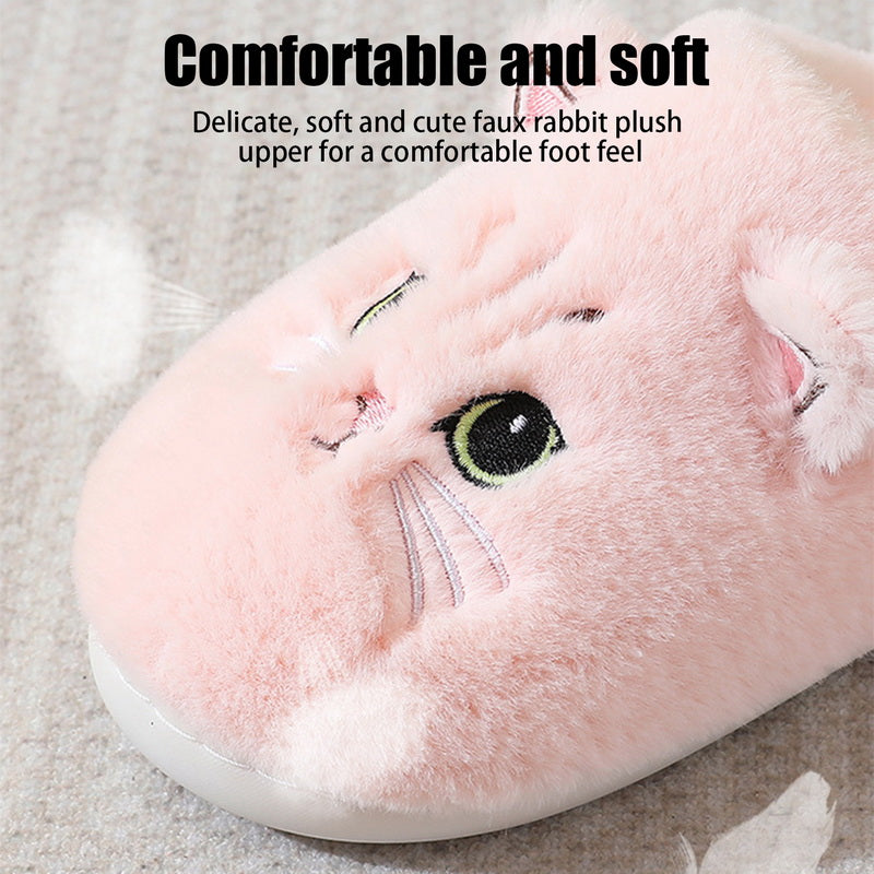 New Winter Women Lovely Cat Plush Slippers Warm Shoes Slides Cute Cartoon Cat Fuzzy Slippers Men Soft Footwear Home Cotton Shoes