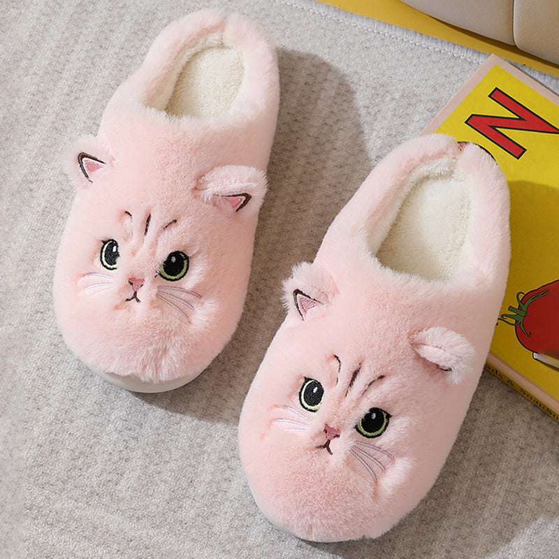 New Winter Women Lovely Cat Plush Slippers Warm Shoes Slides Cute Cartoon Cat Fuzzy Slippers Men Soft Footwear Home Cotton Shoes