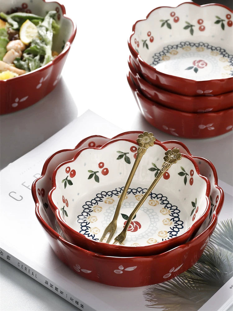 Retro Cherry For Home Delicate Complementary Food Steamed Egg Bowl Ceramic