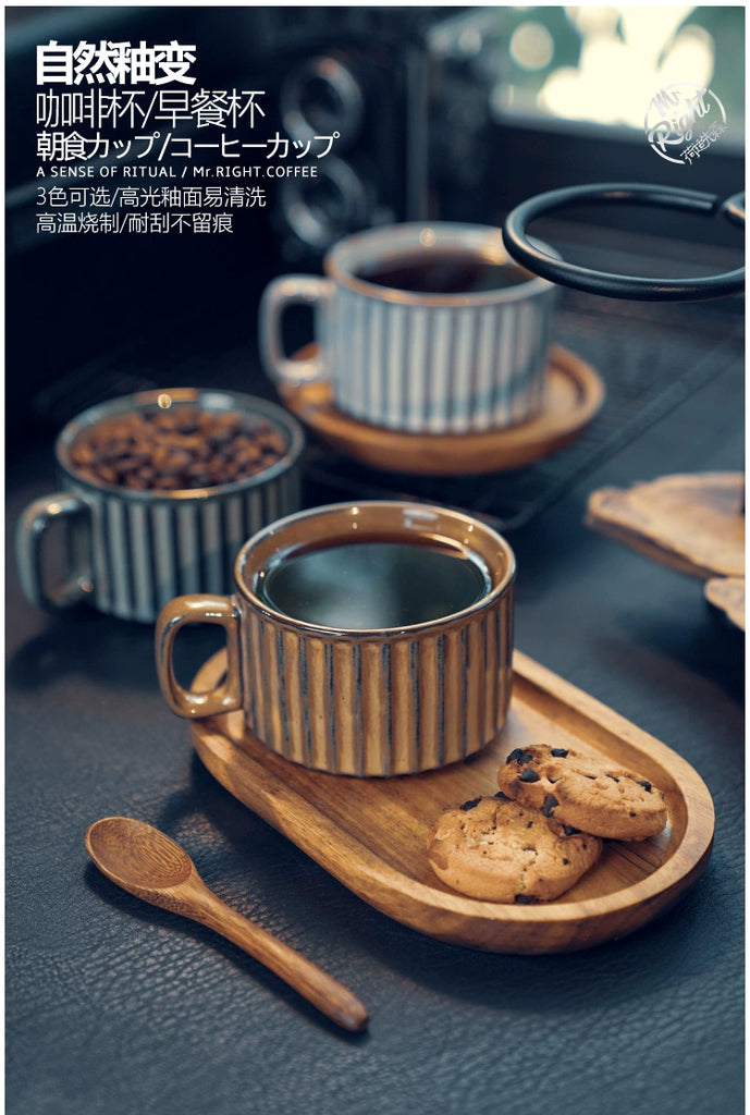 Retro European-Style Glazed Ceramic Coffee Cup Cappuccino Latte Fancy Coffee Pull Flower Cup and Saucer Suit 220ml