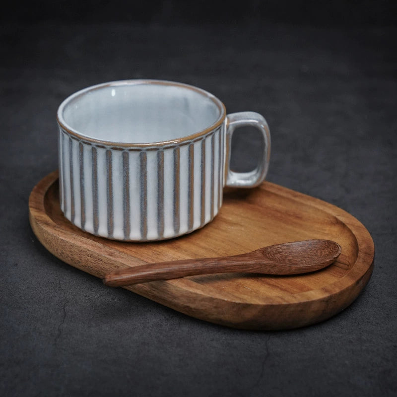 Retro European-Style Glazed Ceramic Coffee Cup Cappuccino Latte Fancy Coffee Pull Flower Cup and Saucer Suit 220ml